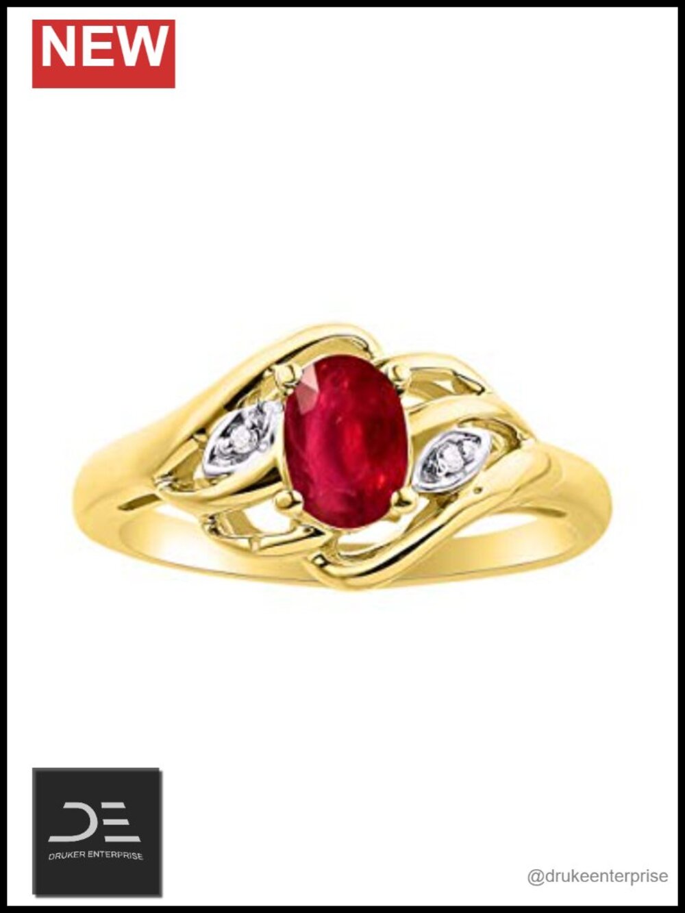 6x4mm Birthstone Ring Yellow Gold Plated Silver Diamond Accent Sizes 5-10